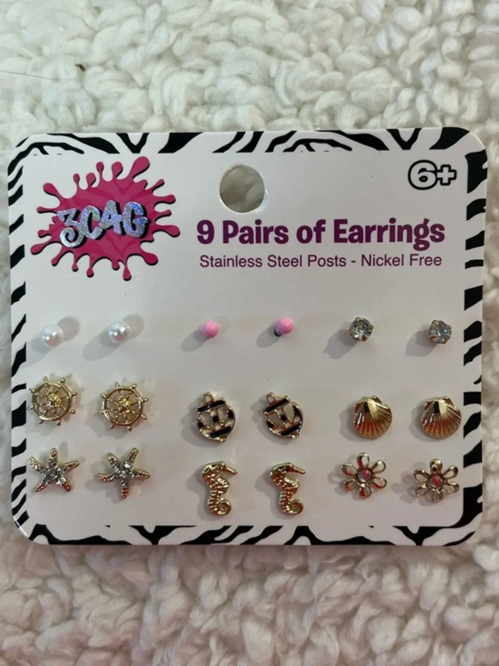 3C4G 9-Pairs of Pierced Earrings Stainless Post Nickel Free